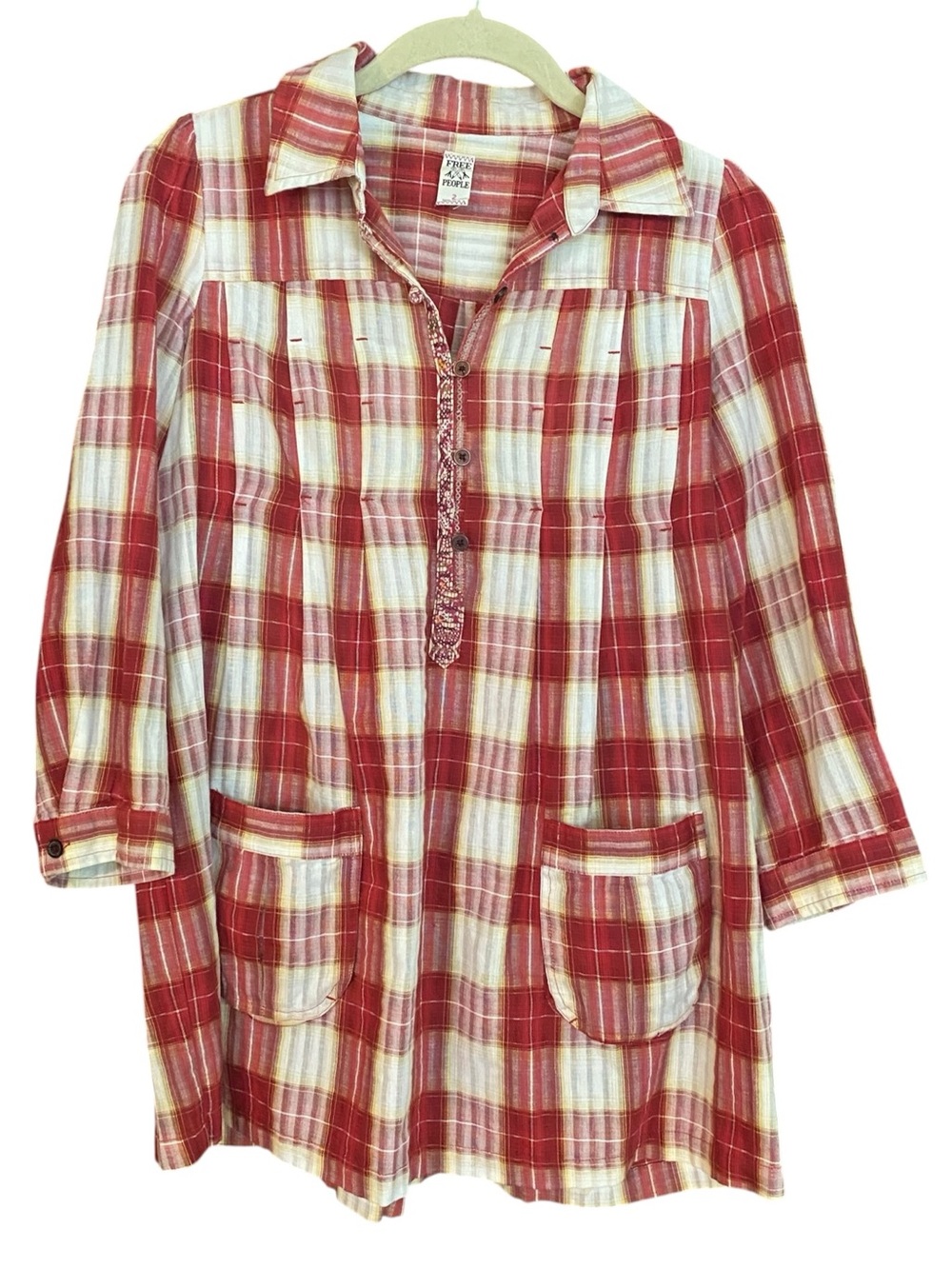 Vintage Free People Matador Plaid Tunic. Size 2 Toe Back. Roll Sleeve